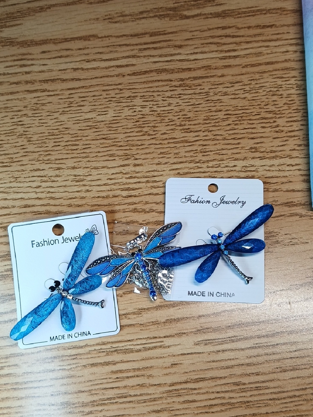 NWOT 3PC Blue Dragonfly Bundle 2 Pins 1 Two Tone Necklace